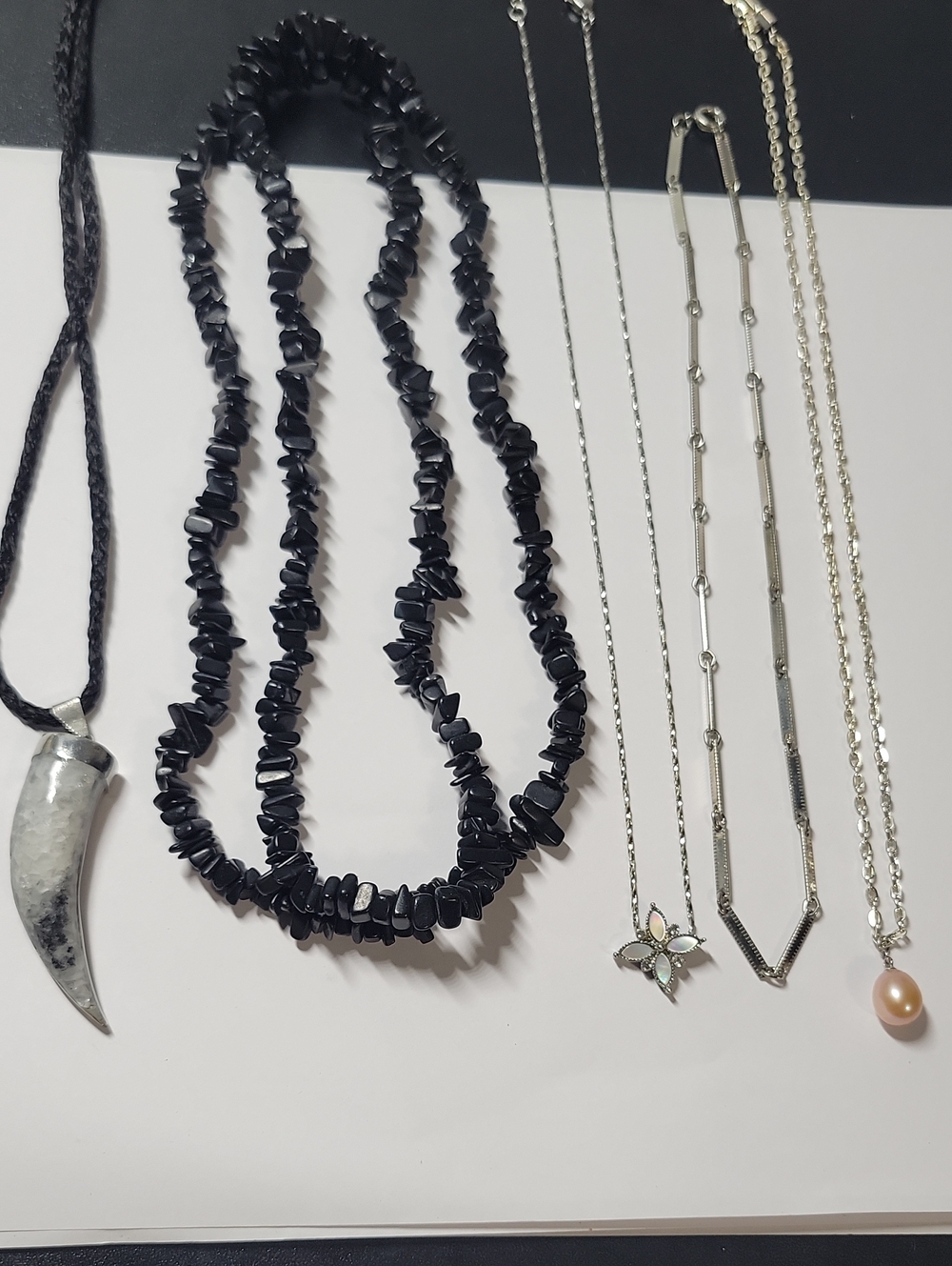 Black Chip Bead Layered Necklace Lot